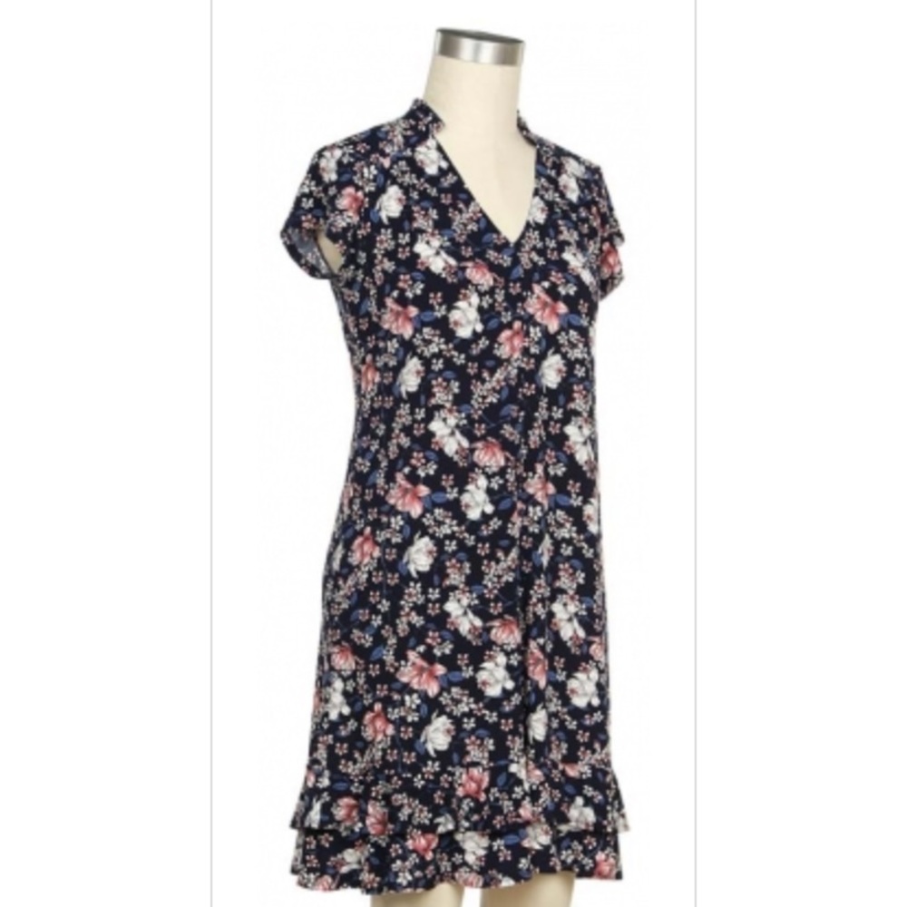 NWT Navy Blue Flowy Floral Ruffle Hem Dress Small